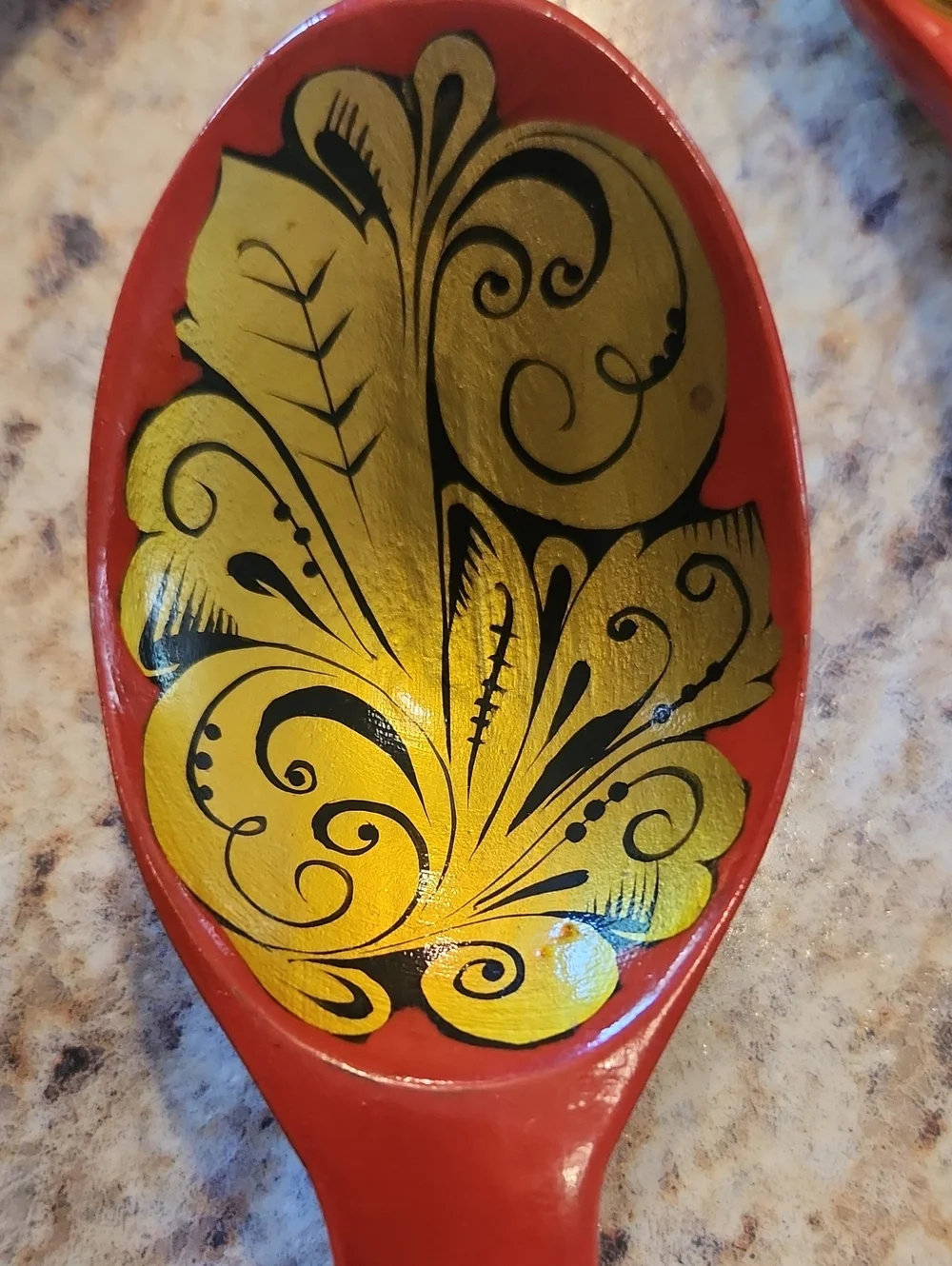Russian Khokhloma Folk Art Wooden Spoons Set Of 5